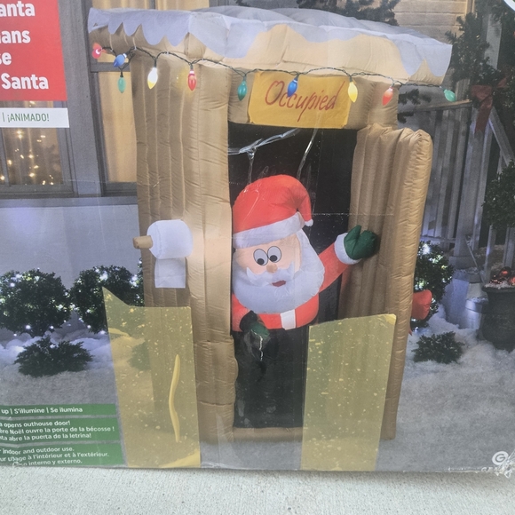 Airblown Santa Pooping Outhouse Christmas Inflatable 6ft Animated LED Light - Picture 8 of 14